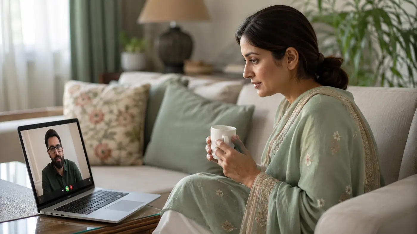 Online therapy session on a laptop in Pakistan